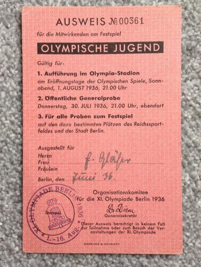 Berlin Olympics Identification Card