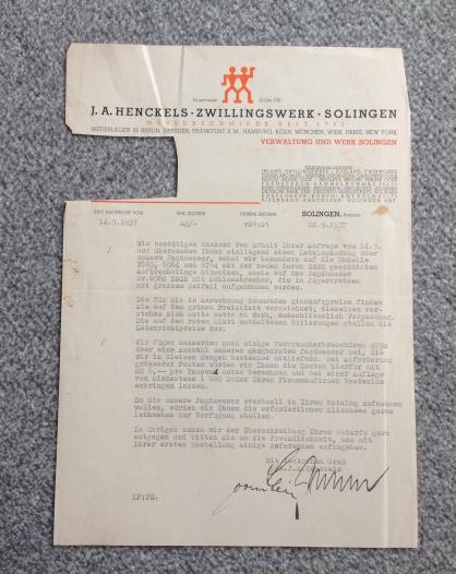 1937 Dated Henckels Letter